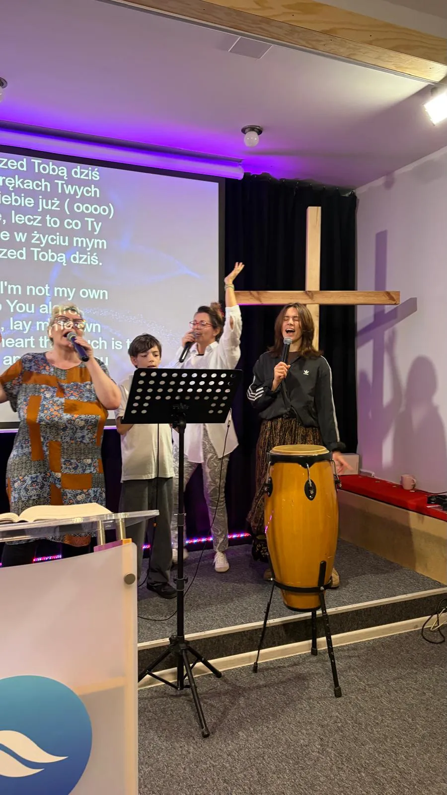 The worship team leading the singing during a River Church meeting